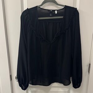 H&M Black Ruffled Boho Whimsigoth Evening Party Blouse